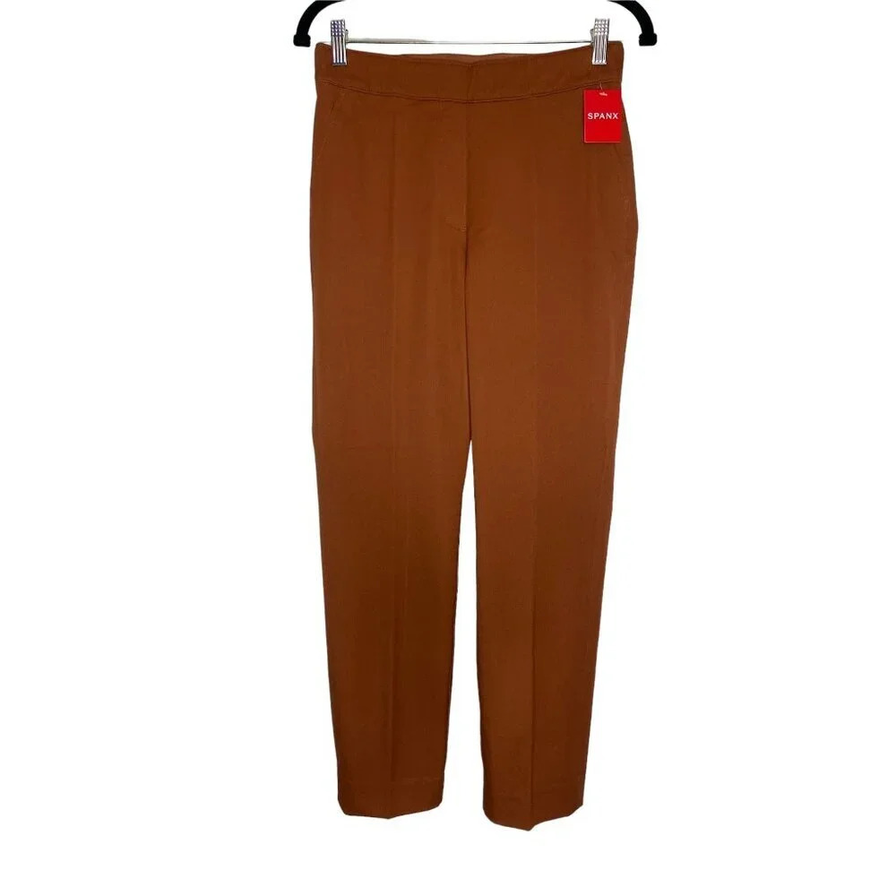 NWT SPANX Womens On The Go Ankle Slim Straight Pants Bronze Glow-sz Medium - Picture 4 of 10